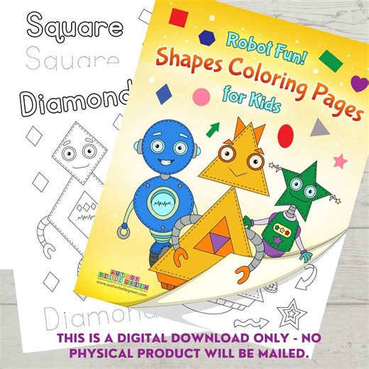 SHAPES COLORING PAGES With Adorable Robots! Kids Learn 12 Shapes   Tracing Practice. Have Fun Learning! - Etsy
