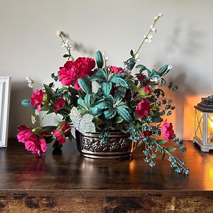 Vintage Haeger Pottery Planter With Floral Arrangement: Copper Luster Centerpiece - Etsy