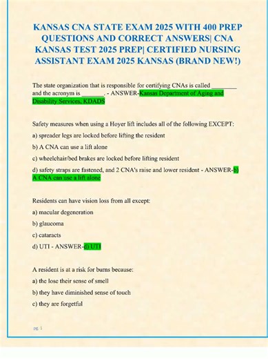 Kansas CNA Exam 2025? You NEED This! 🚨 If you’re taking the Kansas CNA State Exam in 2025, stop scrolling—this is your sign to PASS on the first try. 💪 We’ve got 400 real, updated practice questions with verified correct answers that mirror EXACTLY what’s showing up on the Kansas state board test right now. No outdated material. No confusing explanations. Just clear, accurate prep that actually works. And yes—we also provide full Kansas-specific CNA study kits, video demos, skills checklists, 