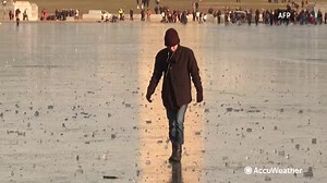5.6K views · 179 reactions | Visitors took advantage of the frozen waters at the Lincoln Memorial Reflecting Pool in Washington, D.C., today, walking, or in some cases shuffling, across the surface. 流 | AccuWeather | Facebook