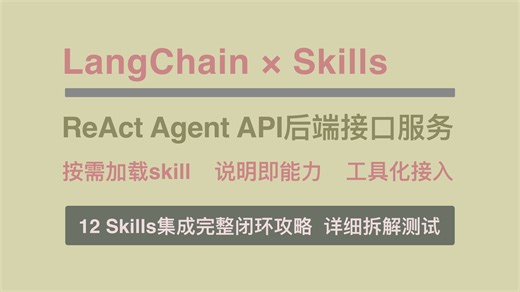 【EP12_Skills】LangChain V1.x 集成Skills完整闭环攻略及详细功能拆解测试。支持按需加载Skill、说明即能力、工具化接入。