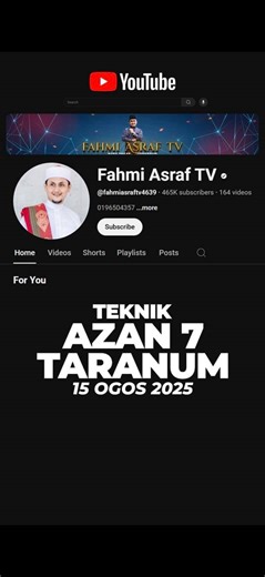 Masih ingat lagi video2 teknik Surah Al-Fatihah 7 taranum? Kali ini, nantikan pula siri video terbaru dari saya bertemakan "Teknik Azan 7 Tarannum" — khas untuk anda yang ingin belajar dan mendalami seni azan bertarannum. 🎁 Nak menangi hadiah misteri? Pastikan anda follow rapat channel YouTube saya, Fahmi Asraf TV. 📅 Jumpa pada 15 Ogos nanti. Jangan terlepas! #ustazfahmilegacy #youtube #fahmiasraftv | USTAZ FAHMI Legacy