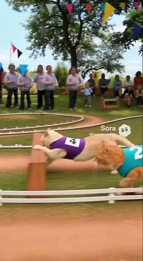 Two Cats Racing | Crowd Cheering | Funny AI Animation | Little World