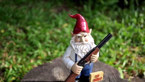 Gnome with Rifle Garden Statue, Go Away Lawn Gnome, Funny Angry Garden Decoration - 10.5 Inches