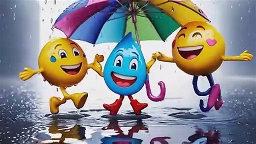 ANIMATION CARTOONS-Rainy Day Emoji Umbrella Dance
