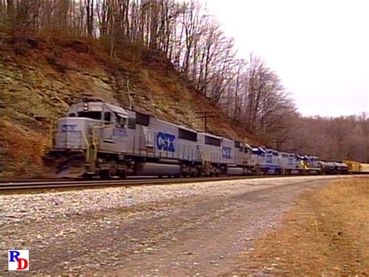 Two CSX trains on the west end (the Mountain Sub) feature an unusual helper configuration on the first and pure EMD power on both. From the Pentrex show "Into The Allegheny Range, Part 3, The West End" https://rfd.video/Allegheny3 | Railfan Depot