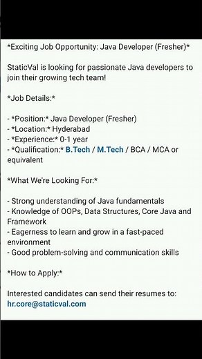 Java. developer jobs | fresher | #java #javadeveloperjobs #javadeveloper #techjobs #techcareers