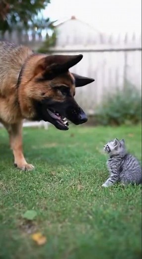 Brave Mom Cat Defends Her Kitten from a Big Dog 🐱💥🐶