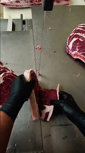 Bone-in rib steaks being cut the proper way 🔥