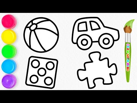 🚗 🏀How to Draw Toys, Ball, Car, Puzzle & Dice | Drawing, Painting, Coloring for Kids