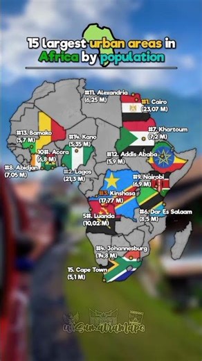 15 largest urban areas in Africa by population #map #africa #city #fyp #geography #mapping #viral