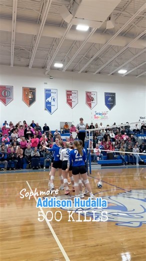 CONGRATULATIONS to our sophomore middle hitter - Addison Hudalla aka “BIG DEAL” - on recording her 500th kill during tonight’s quarterfinal game!👏🏼💥🏐 Shoutout to our fans for always being ready to celebrate these milestones! | Swanville Bulldogs - Volleyball