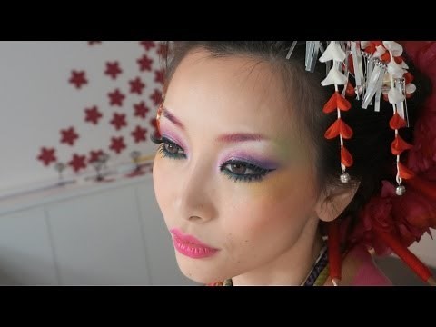 カラフル花魁メイク♡Coloful Geisha Look - Makeup & Hair Tutorial + How to wear Kimono