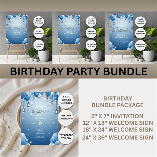 Happy Birthday Welcome Sign & Invite | Editable Template | Instant Download | Try Before You Buy | Sizes 5x7, 12x18, 18x24, 24x36 - Etsy UK