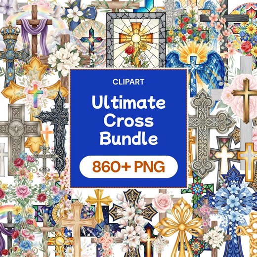 Ultimate Cross Clipart, Mega Christian Bundle PNG, Watercolor Religious Graphic, Stained Glass Crucifix, Holy Easter Art - Etsy