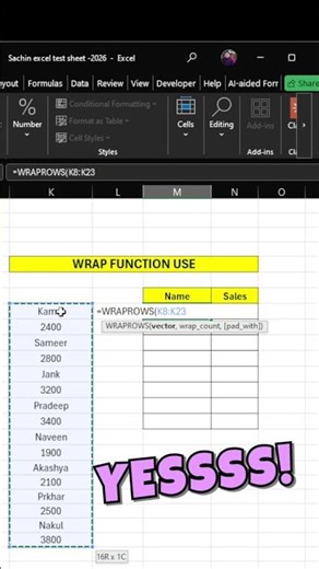 Wrap Function/#shortvideo #excel #advance #shorts #youtubeshorts #exceltricks #shortvideo#shortsfeed
