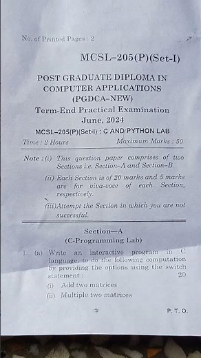 IGNOU pgdca practical paper mcsl205 2024