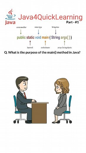 Java4QuickLearning || 200K 🎯 on Instagram: "What is purpose of main method in java #public #static #void #main #java #java4quicklearning"