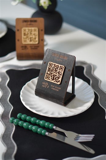 Custom NFC QR Code Plywood Stand: Engraved Logo, Tap to Connect - Etsy