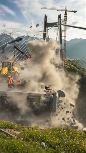Massive Bridge Explosion Caught Workers Run as Structure Collapses #BridgeExplosion #shorts