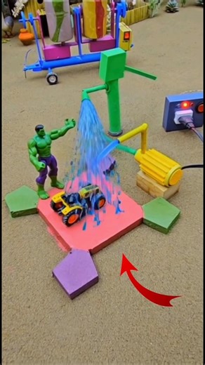 Mini waterpump project washing mini tractor using red concrete,cow farm #tractor #youtube #waterpump