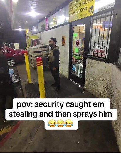 how you get caught stealing and then get mad at security for catching you😂#securityguard #pepperspray #steal #gasstation #viral