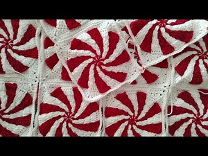 Peppermint Candy Square | Peppermint Christmas Throw | Crochet Blanket