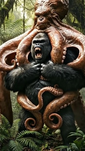"Giant Gorilla vs Bigger Octopus #shortvideo #ai #gorilla