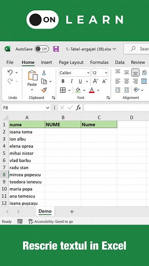 Rescrie textul in Excel: de la MAJUSCULE la litere mici