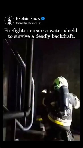 knowledge | science | Ai on Instagram: "What you are seeing 💥⚡here is a technique used by firefighters to protect themselves from a backdraft. A backdraft occurs when a fire that has been burning in a closed space suddenly receives a fresh supply of oxygen. As a fire burns, it gradually consumes the available oxygen, which causes the flames to weaken and appear less dangerous. However, the fuel inside the room is still extremely hot. If a window breaks, a door opens, or a wall collapses, oxygen