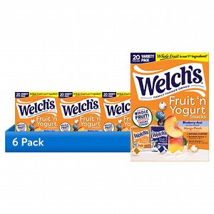 (6 pack) Welch's Fruit 'N Yogurt Blueberry-Acai. & Mango-Peach Soft Fruit Snacks for Halloween, .7 oz, 20 Count