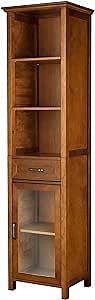 Teamson Home Avery Wooden Bathroom Linen Tower Cabinet with 1 Drawer 3 Adjustable Interior Shelves and 6 Storage Spaces, Oiled Oak
