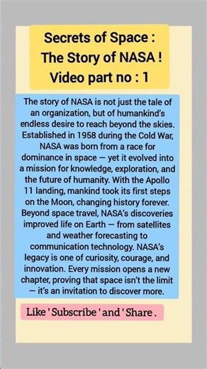 Secrets of Space : The Story of NASA !Video part no : 1 #NASA #SpaceHistory #Science #Exploration