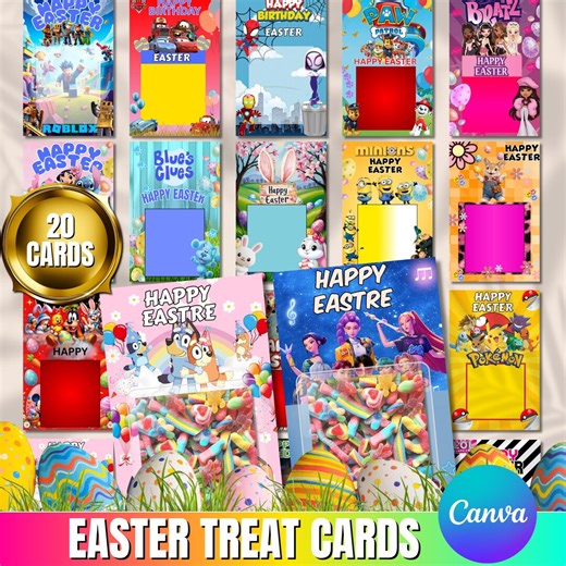 20 Easter Jumbo Treat Card Templates, Editable 11x17 Canva Bundle, Cartoon Classroom Easter Gift Cards, DIY Printable, Editable Kids Card - Etsy