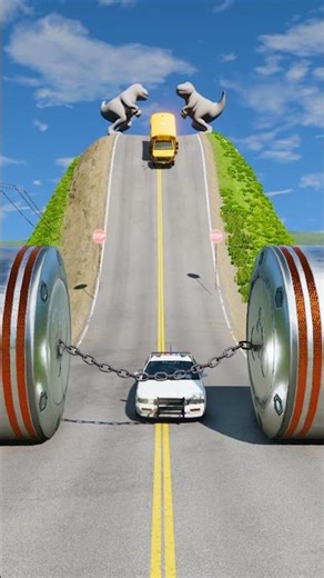 Cars & School Bus vs Chained Hydraulic Crush-BeamNG.Drive