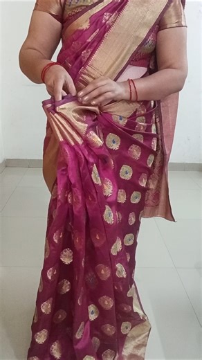 how to drape silk saree draping tutorial/parfect side sholder pleats setting tricks 💫#saree #look