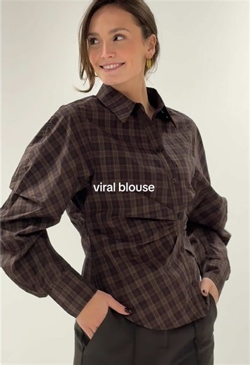 going fast: our new tailored checkered blouse 🤎 #gossipfashionstore #fyp #neonoir #blouse