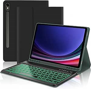 Keyboard Case for Samsung Galaxy Tab S9 Plus/S9 FE+/ S9+/S8 Plus/ S8+/S7 Plus S7+/ S7 FE 12.4 Inch 2023 2022 2021, Bluetooth Keyboard case Detachable Wireless Slim Stand Cover with Pen Holder, Black