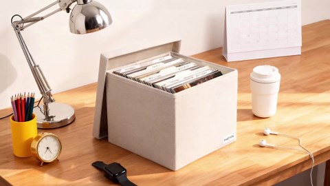 Decorative Photo Storage Box - Linen Photo Box Organizers with Dividers, Fits Holds Up to 800 Photos in 8x10 inch Size, Portable Scrapbook Storage Containers with Lid (Beige)