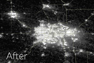 Satellite view of the night before and after the powerful storms moved through the Omaha metro on 7/31, bringing power outages to much of the area. Note: The night after was not completely cloudless, hence the 'blurring' you may see in the second image. Images via NASA Worldview | US National Weather Service Omaha/Valley Nebraska