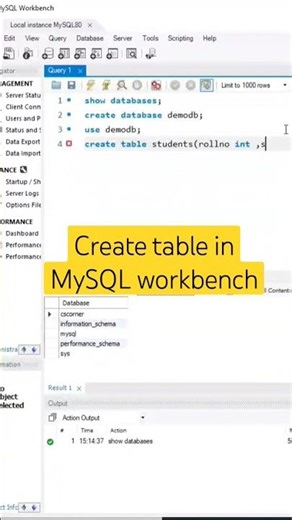 Create table in MySQL workbench #viralvideo #shortsfeed #youtubeshorts #ytshorts #mysql #shortsfeed