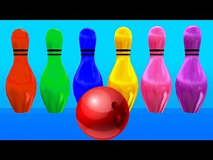 Learn Colors With Funny Bowling Balls - Red Green Blue Pink - Color Video For Kids
