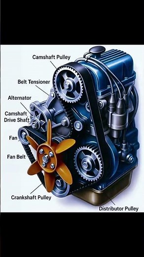Engine diagram with its pulleys, belts and main components.#sirmichaeldrivingschool #automobile