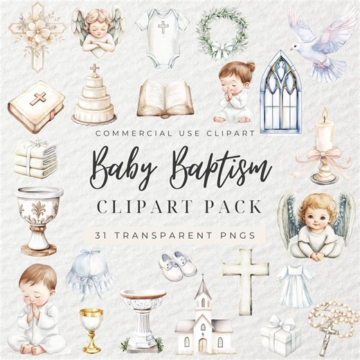 Watercolor Baby Baptism Clipart, Religious Clipart, Christian Clipart, Christening Clipart, Catholic Clipart, Praying Clipart, Bible, Church - Etsy