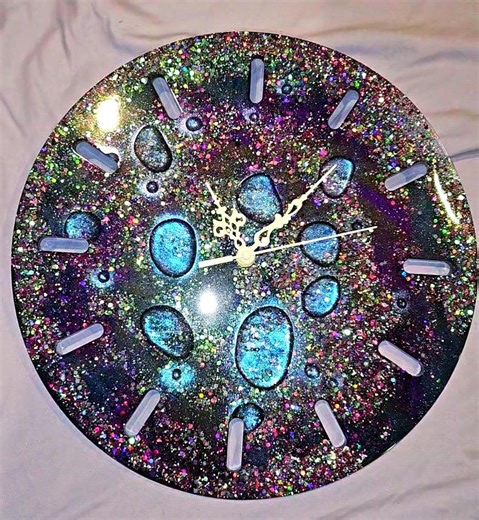 Resin Wall Clock- Purple Glitter With Water Drops - Etsy