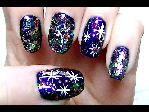 New Year Nail Art: Sparkly Starry Night Tutorial (Perfect for short nails)