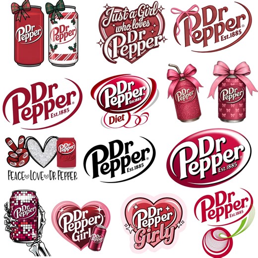 Dr Pepper SVG & PNG Bundle | Soda Logo, Girly Designs, Hearts Bows | Cricut Silhouette Cut Files | Instant Download - Etsy
