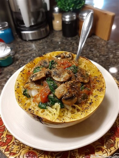 Stuffed Spaghetti Squash with Garlic Mushrooms & Spinach Ingredients...