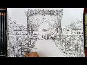 Drawing A Wedding Ceremony Scene in One Point Perspective | Timelapse