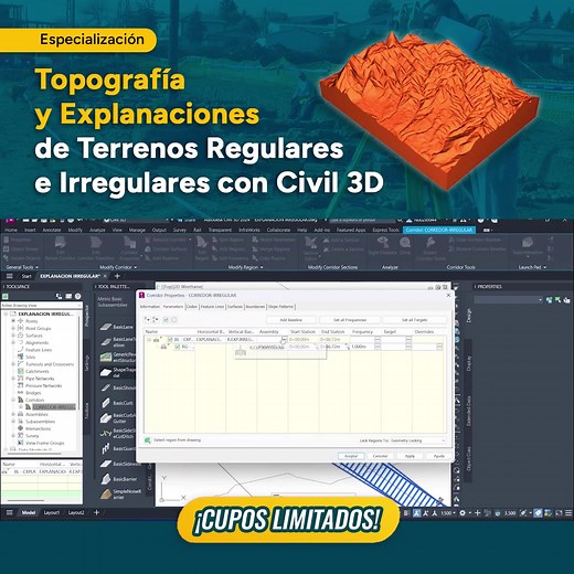 Domina Civil 3D para topografía y explanaciones en proyectos de ingeniería civil (Oferta $29 USD) 👉 Dale clic al botón “Comprar” y prepárate para destacar en tu campo profesional. ✅ Modelado digital de terrenos irregulares y regulares ✅ Diseño geométrico de cortes, rellenos y pendientes ✅ Análisis normativo de perfiles y alineamientos ✅ Aplicación directa en ingeniería vial, urbanística y minera Al aprobar todos los contenidos de la ruta de aprendizaje obtendrás un certificado como Especialista